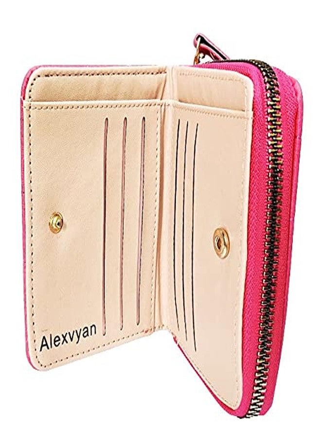 أليكسفيان محفظة صغيرة نسائية من أليكسفيان، حقيبة يد نسائية، محفظة نسائية/سيدات/فتيات، حامل بطاقات بثلاثة جيوب (نقشة مربعات وردية) - Image 2